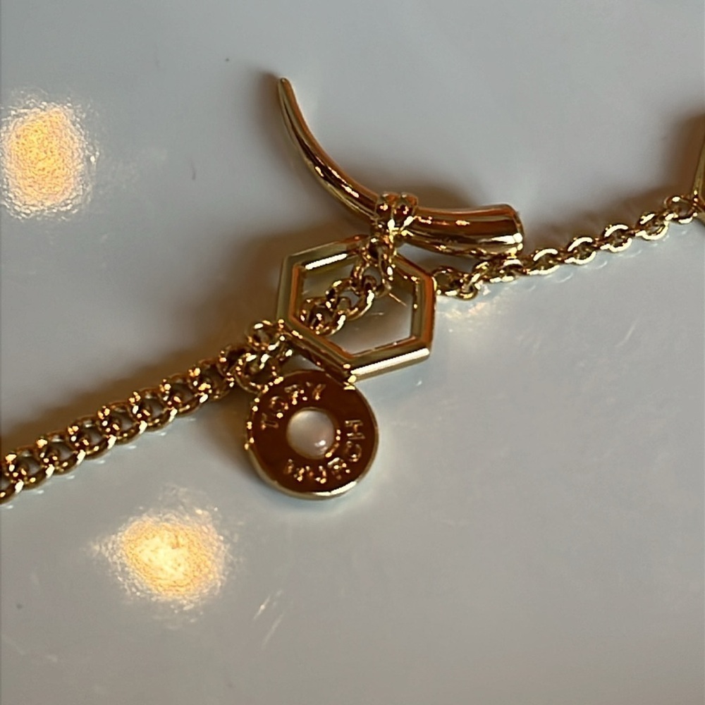 Tory Burch Gold and Blue Beaded Tassel Necklace - Picture 7 of 10